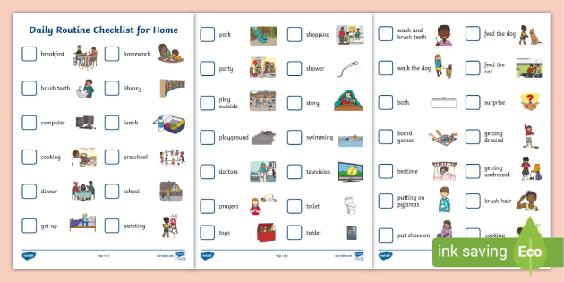 Daily Routine Checklist for Home (teacher made) - Twinkl