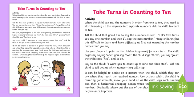 Take Turns in Counting to Ten Activity (teacher made)Take Turns in Counting
