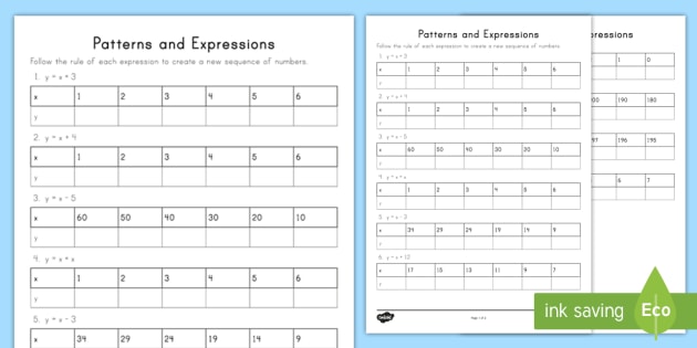 Patterns and Expressions Worksheet / Worksheet