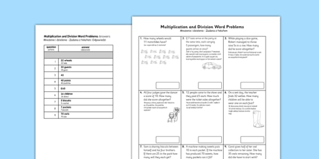 year 2 multiplication and division word problems x2 x5 x10 polish