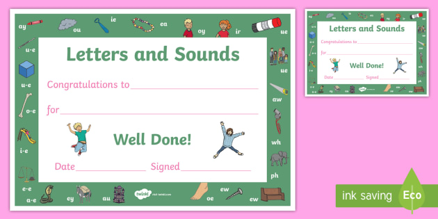Letters and Sounds Award Certificate Phase 5