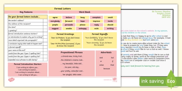 KS1 Writing: Formal Letters Knowledge Organiser