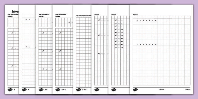 investigating square numbers worksheets primary resources