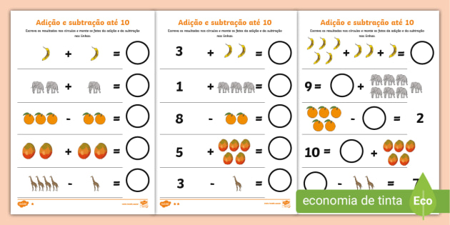 matemática Sentença adição e subtração - Recursos de ensino