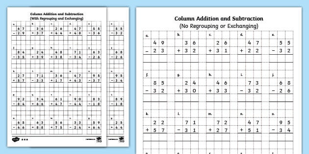 2 digit column addition and subtraction worksheet worksheet