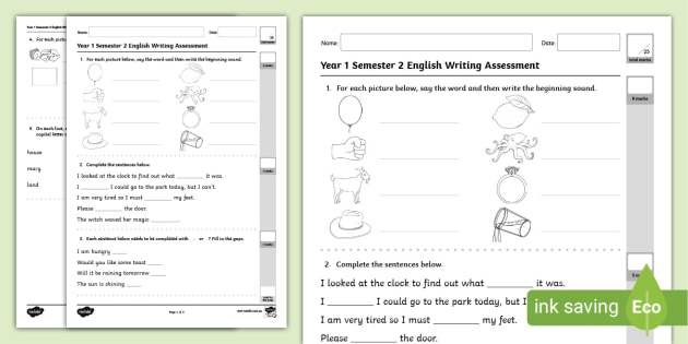 Year Semester English Writing Assessment Twinkl