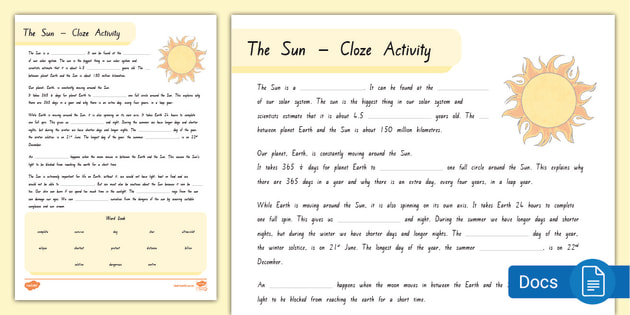 The Sun Cloze Activity teacher Made 