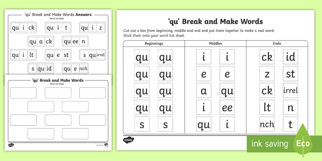 Qu Sound Break And Make Worksheet Teacher Made