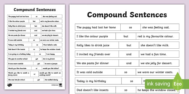 Compound Sentences Worksheets For Grade 9