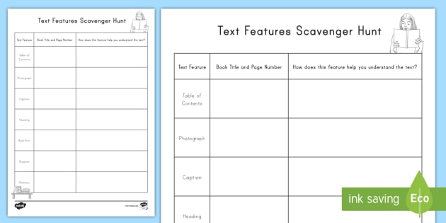 Text feature scavenger hunt