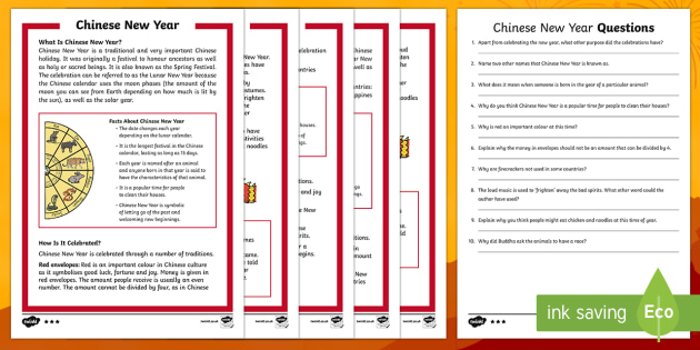 KS1 Chinese New Year Differentiated Reading Comprehension