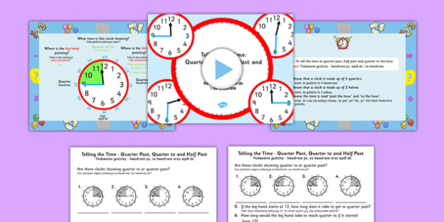 Telling the Time Quarter Past, Half Past, Quarter to Task Setter PowerPoint