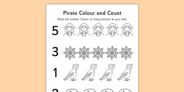 Pirate Themed Count and Colour Sheet