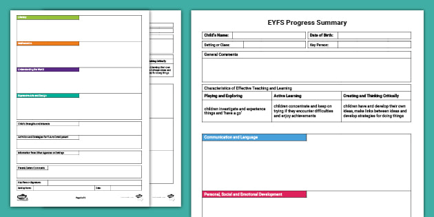 Eyfs Progress Summary Form Eyfs 2021 Eyfs Summary Report