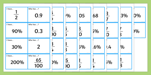 fractions decimals and percentages i have who has game