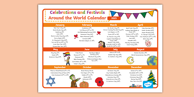 Celebrations and Festivals Around the World 2025 Calendar Display Poster celebrations-and-festivals-around-the-world-2025-calendar-display-poster