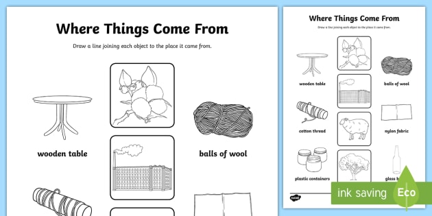 Download Where Things Come From Worksheet (teacher made)