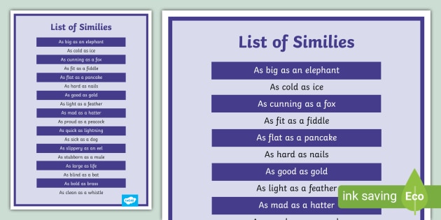 List of Similes (teacher made) - Twinkl