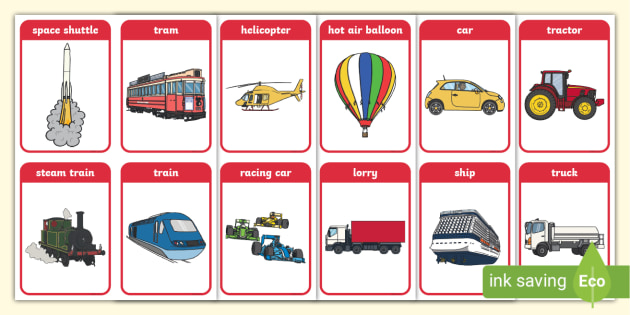 Means of Transport Vocabulary Flashcards  Transportation preschool,  Flashcards, Transportation