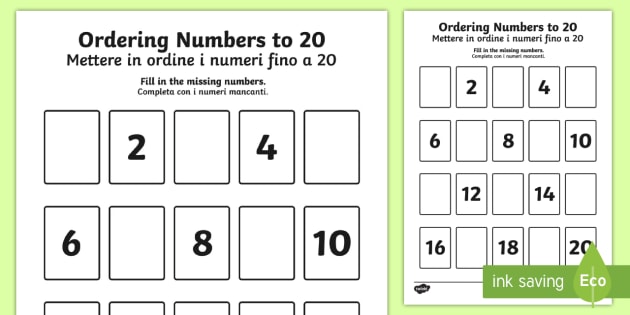 Missing Numbers to 20 Ordering Activity English/Italian