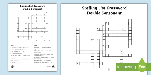 Year 5-6 Spelling List Crossword - Double Consonant Words