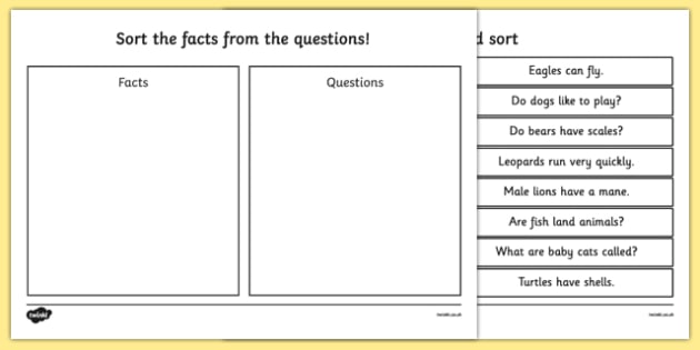 Sorting Questions and Facts Activity - sort, questions, facts