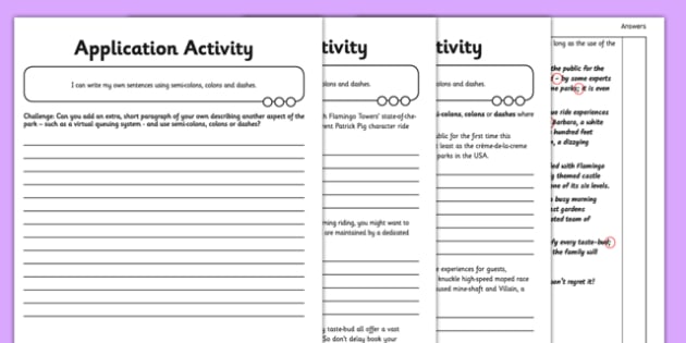 Semi-Colons, Colons and Dashes Application Worksheet / Worksheet