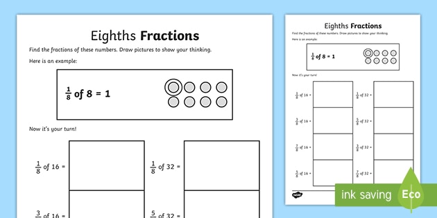 eighths fractions worksheets teacher made