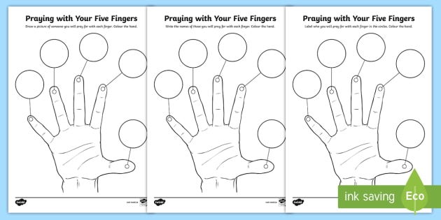 Praying With Your Five Fingers Worksheets