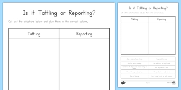 Is it Tattling or Reporting? Worksheet / Worksheet, worksheet