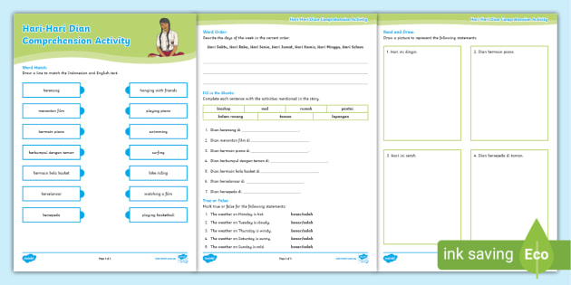 Hari-Hari Dian Indonesian Comprehension Activity