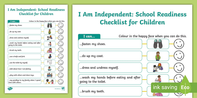 Readiness　Children　I　Checklist　Am　Independent:　School　for