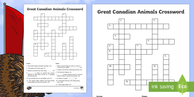 Great Canadian Animals Crossword (teacher made)