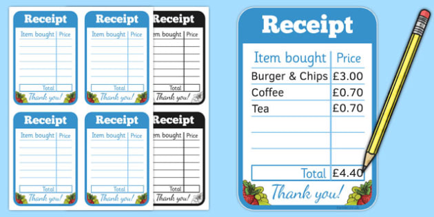 Restaurant Role Play Receipt - food, roleplay, props, eating