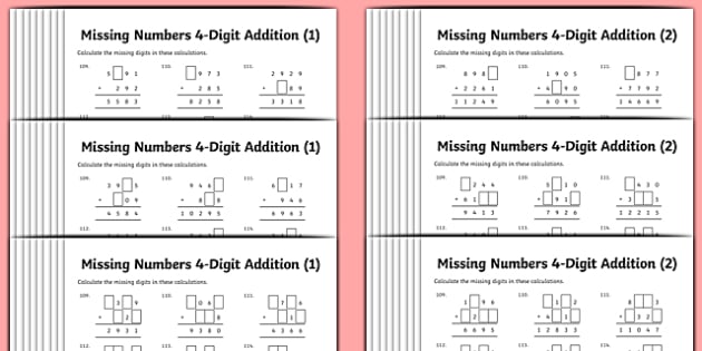 new addition sums adding 4 digits differentiated worksheets