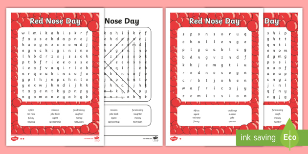 Red Nose Day Word Search - red nose day, comic relief, word