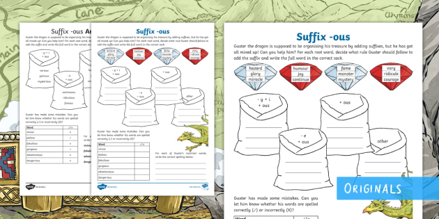 KS2 Adding the Suffix -ous Worksheet (KS2 Fantasy Story 'The Wyrmstooth