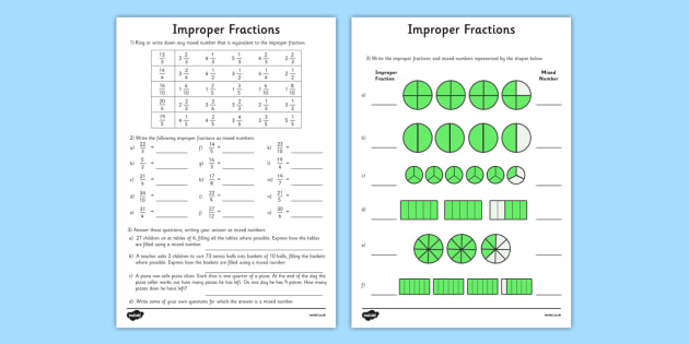 Improper Fractions Worksheets KS2 Resources teacher Made 