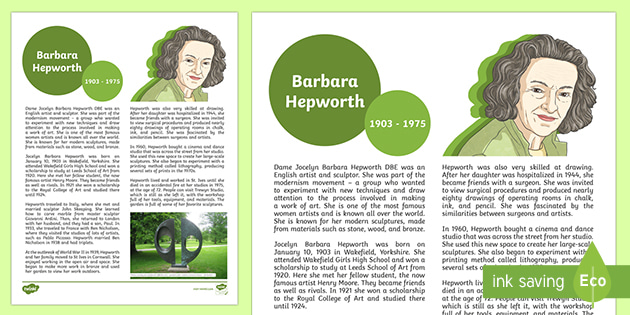 Artist Fact Sheet Barbara Hepworth (teacher Made)