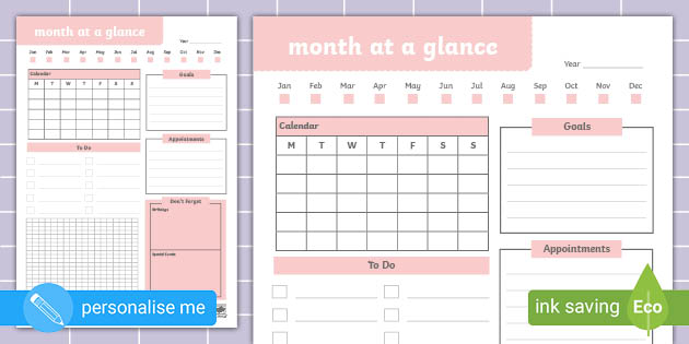 Monthly Diary Template Planner Twinkl