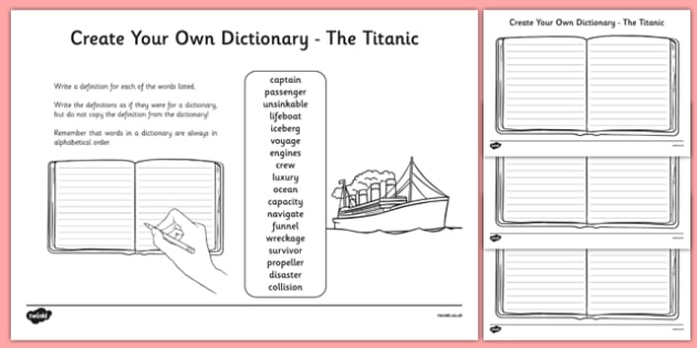 The Titanic Key Vocabulary Create Your Own Dictionary