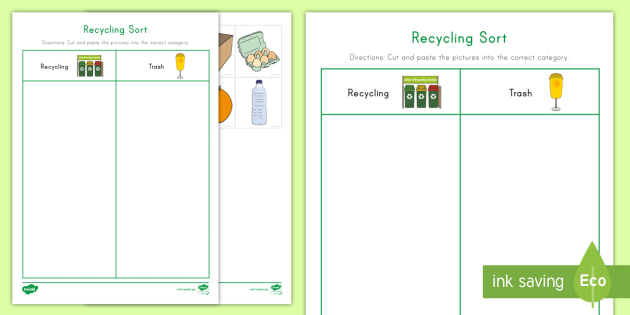 * NEW * Recycling Sort Worksheet - earth day, environment, eco, Early