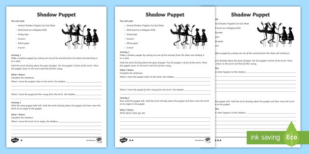 Shadow Puppet Differentiated Worksheets