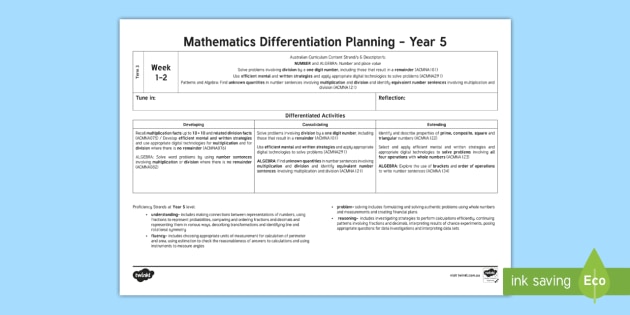 year 5 division and multiplication mathematics differentiated plan
