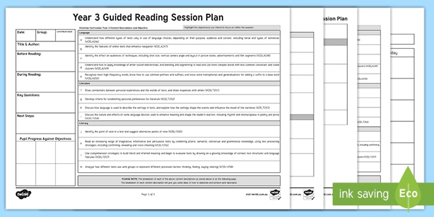 Year 3 Victorian Curriculum Guided Reading Session Planning Template