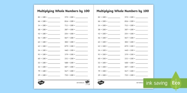 multiplying whole numbers by 100 a5 worksheet worksheet multiplying
