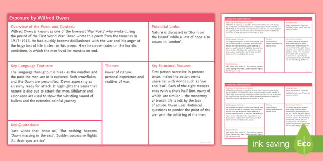 GCSE 'Exposure' Revision Sheet (teacher made)