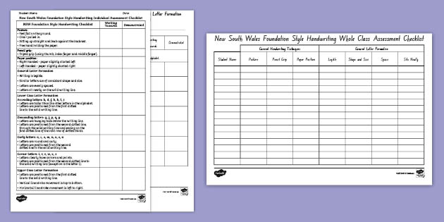 nsw foundation style handwriting assessment pack