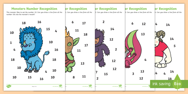 how to teach number recognition monsters worksheets twinkl