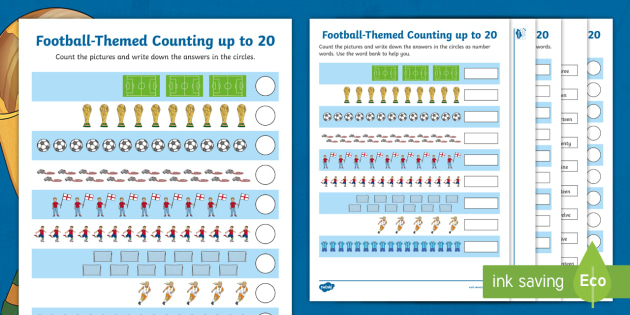 football themed counting and writing numbers to 20 worksheets
